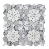 Flower Carrara Polished White Marble Mosaic Tile For Walls & Floors