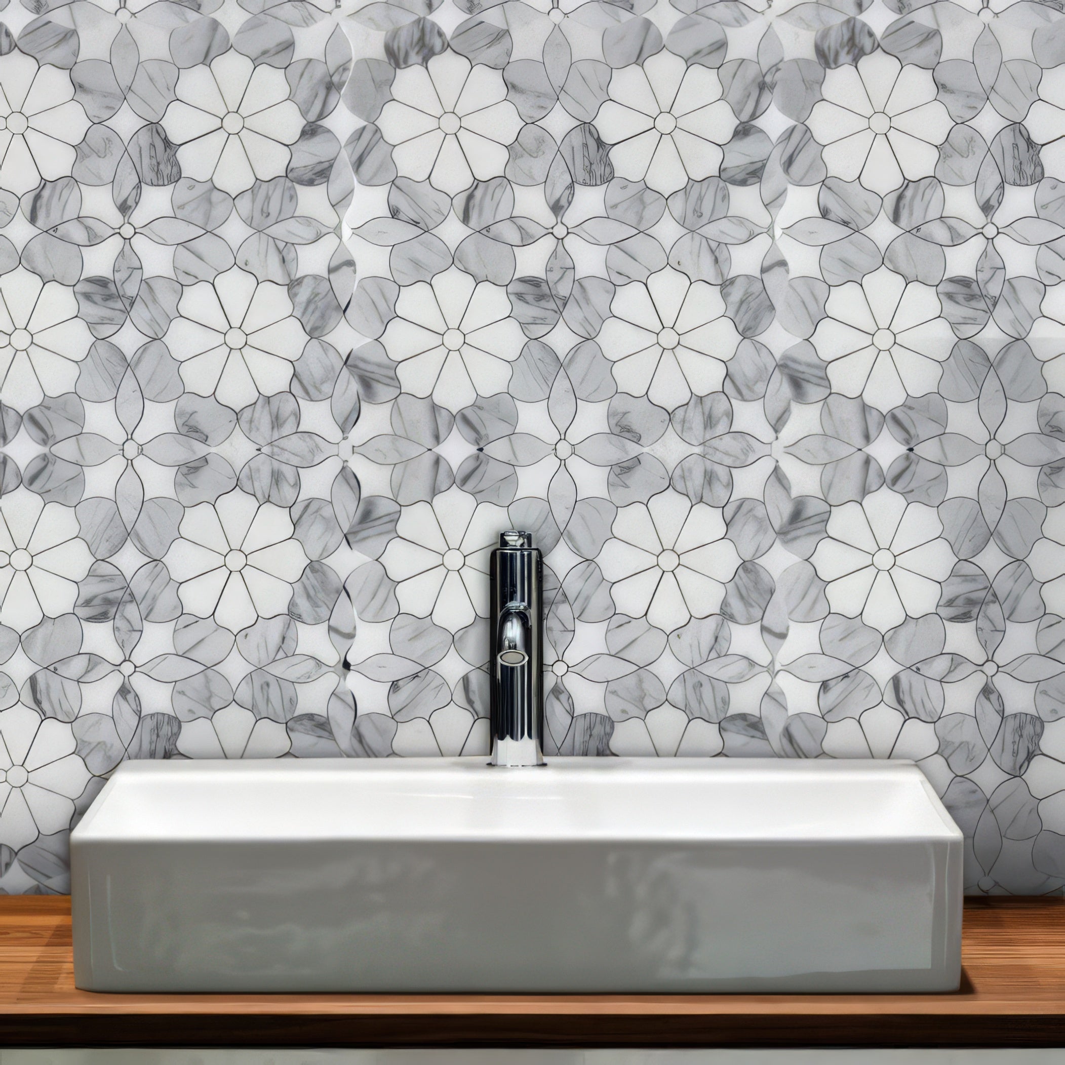 Flower Carrara Polished White Marble Mosaic Tile For Walls & Floors