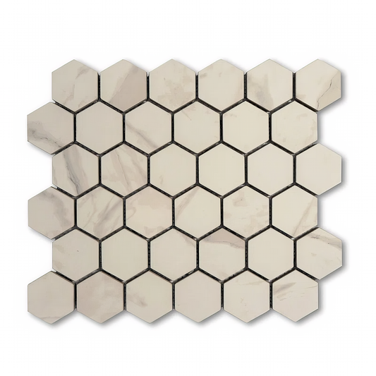 Calacatta 2-inch Hexagon Matte Porcelain Mosaic Tile For Walls & Floors