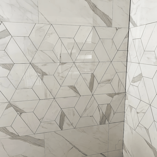 Delta Calacatta Polished White Porcelain Mosaic Tile For Walls & Floors-Sample