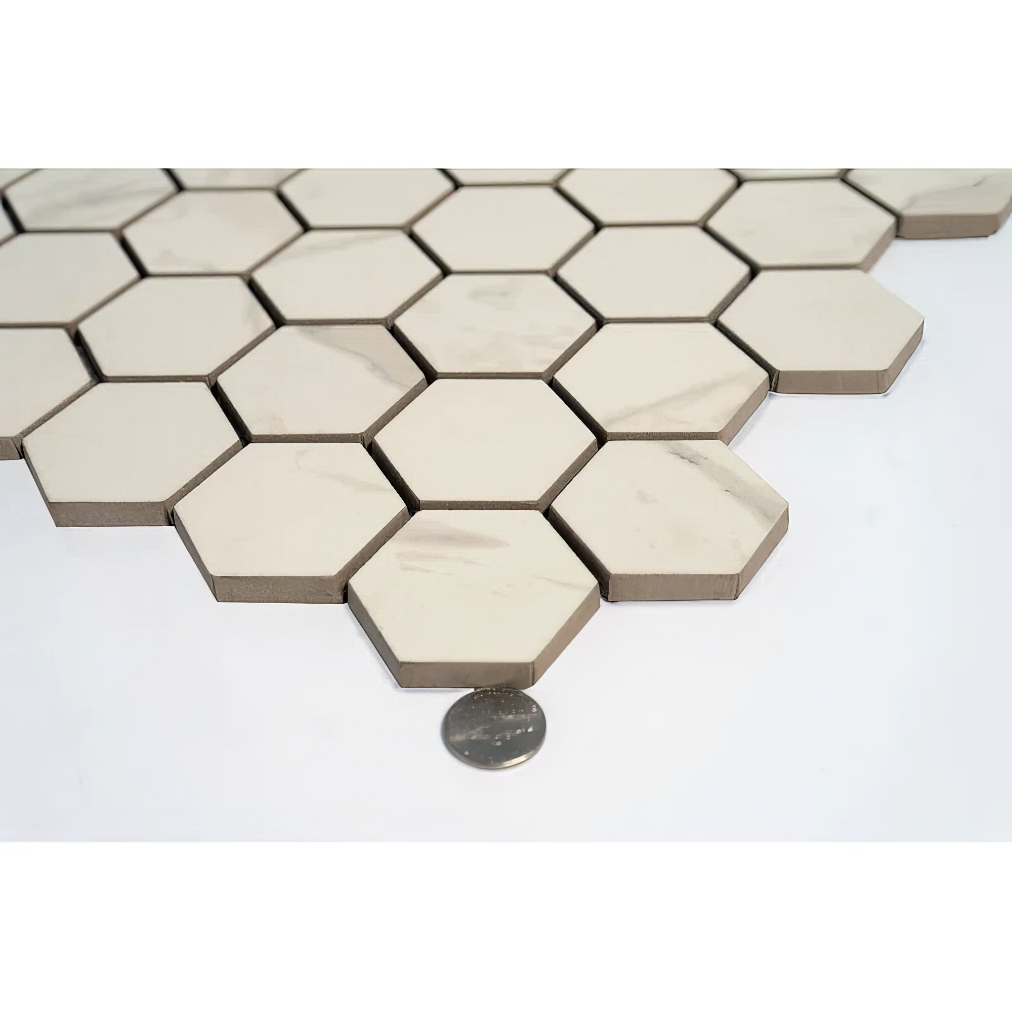 Calacatta 2-inch Hexagon Matte Porcelain Mosaic Tile For Walls & Floors