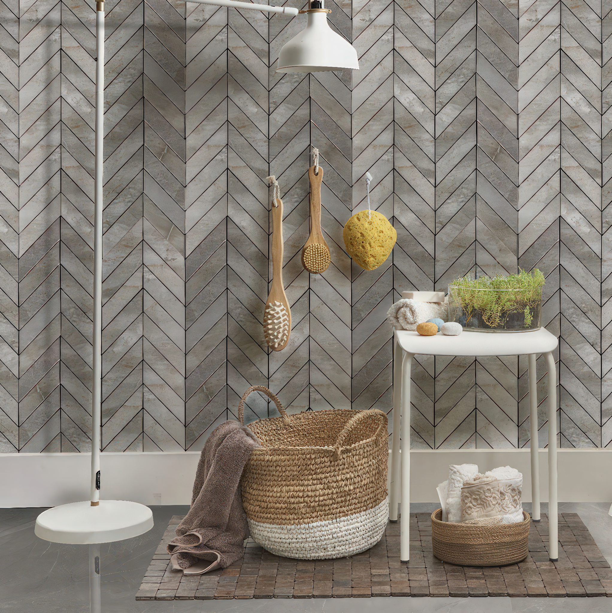 Chevron Gray Polished Porcelain Mosaic Tile For Walls & Floors