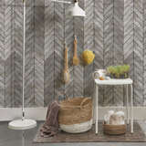 Chevron Gray Polished Porcelain Mosaic Tile For Walls & Floors