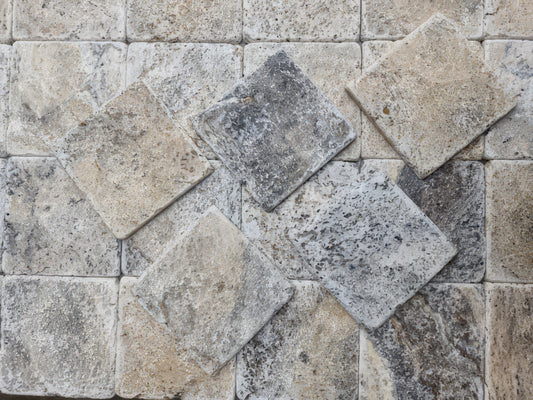 Travertine 4x4 Tumbled Silver Tile For Walls & Floors