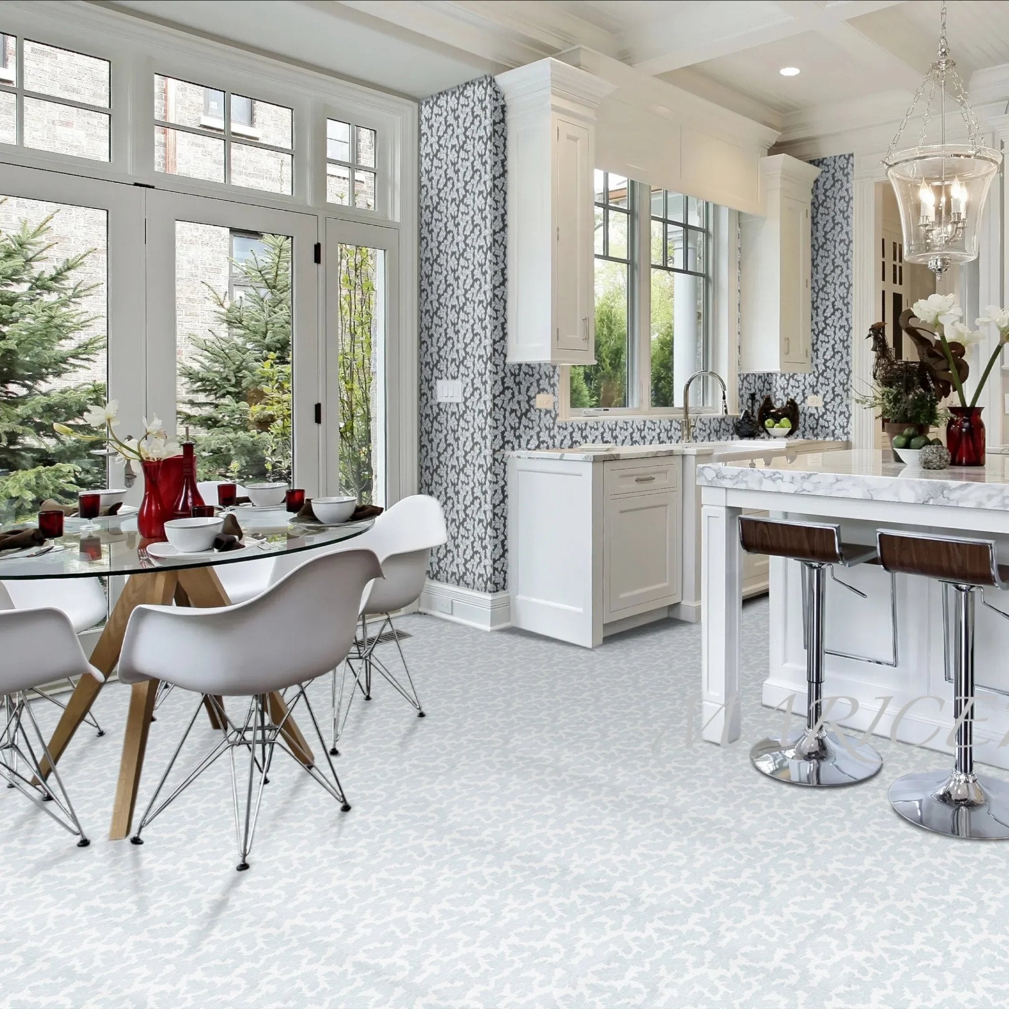 Acanthus - Leaf Engraved Bianco Marble Tile - MARICERA