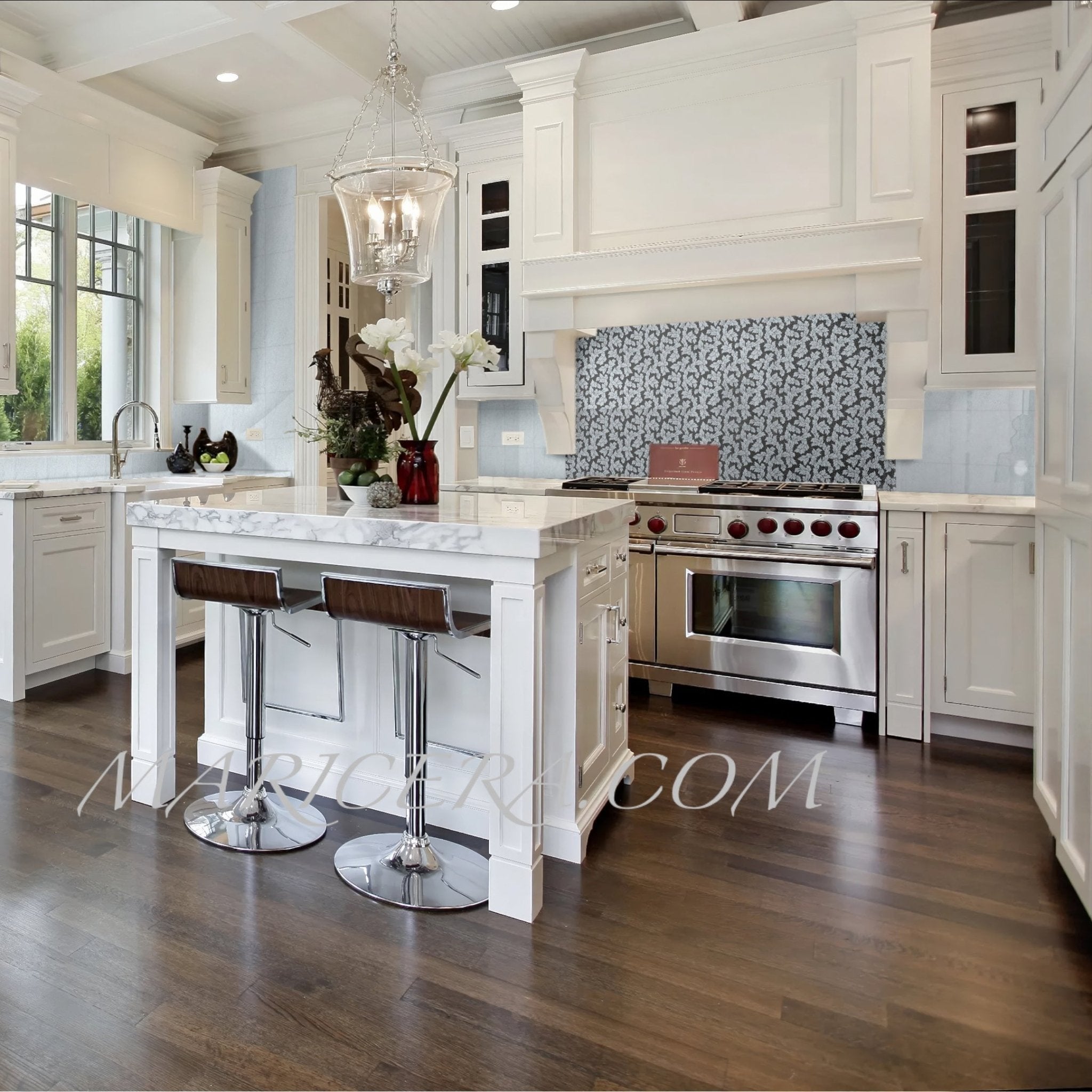 Acanthus - Leaf Engraved Bianco Marble Tile - MARICERA