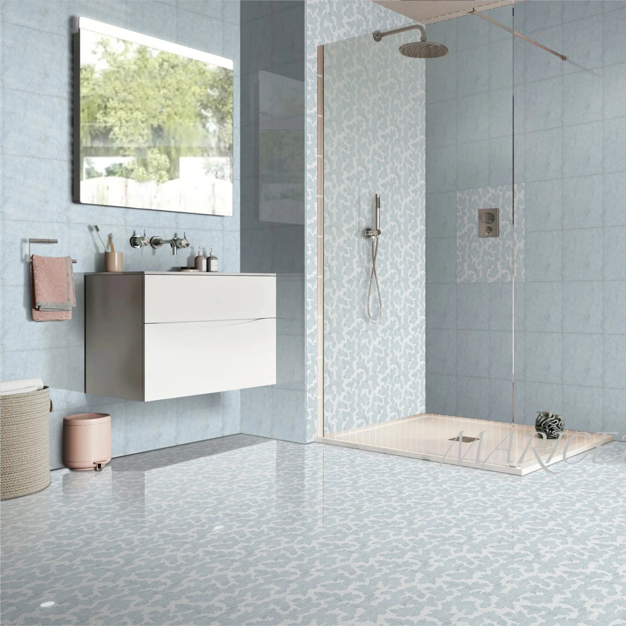 Acanthus - Leaf Engraved Bianco Marble Tile - MARICERA