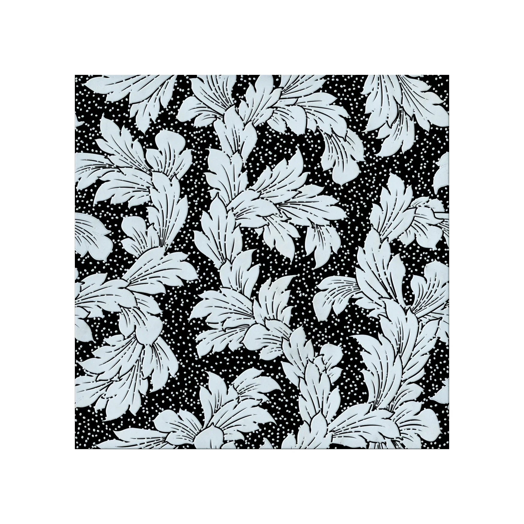 Acanthus - Leaf Engraved Bianco Marble Tile - MARICERA