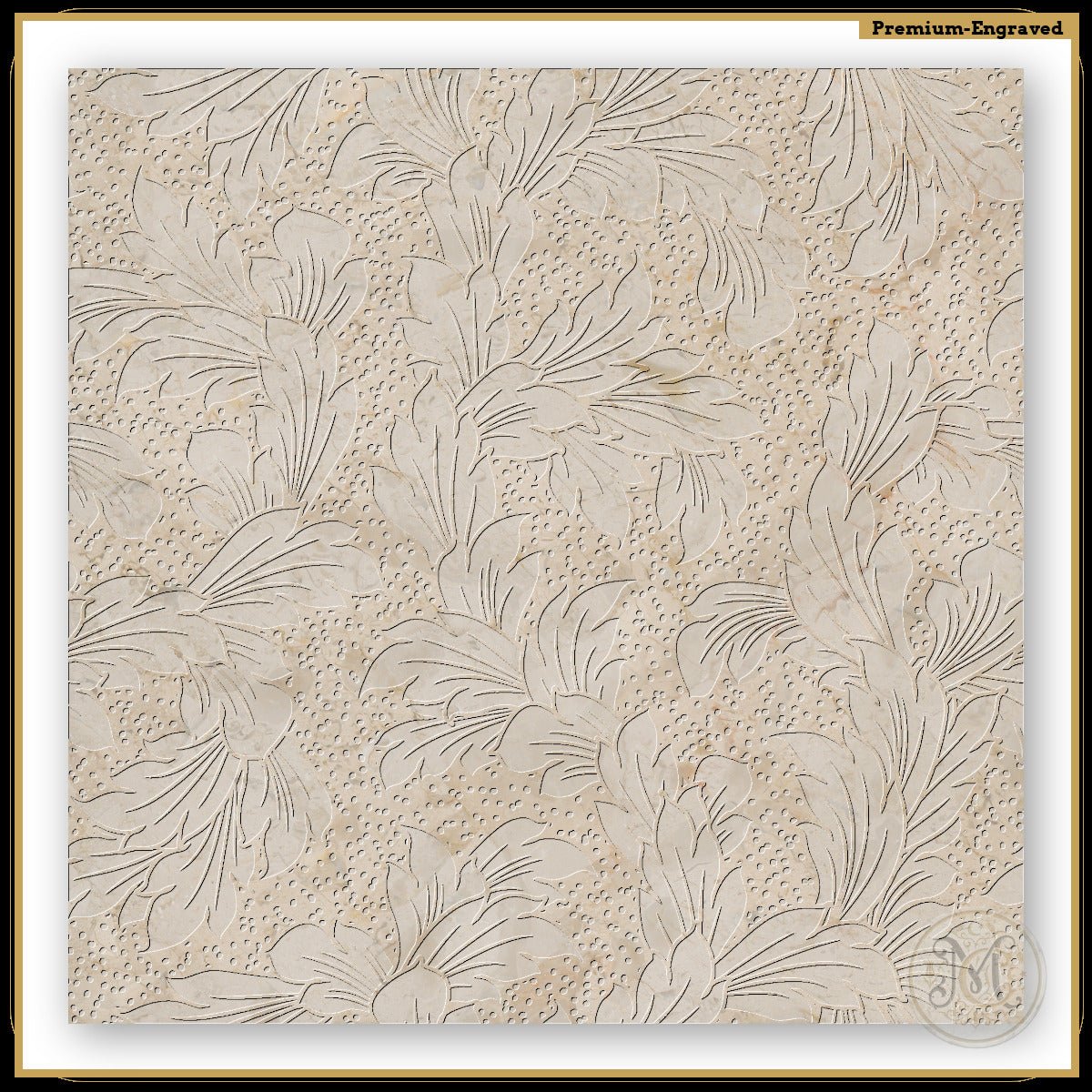 Acanthus - Leaf Engraved Crema Marfil Marble Tile - Natural - MARICERA