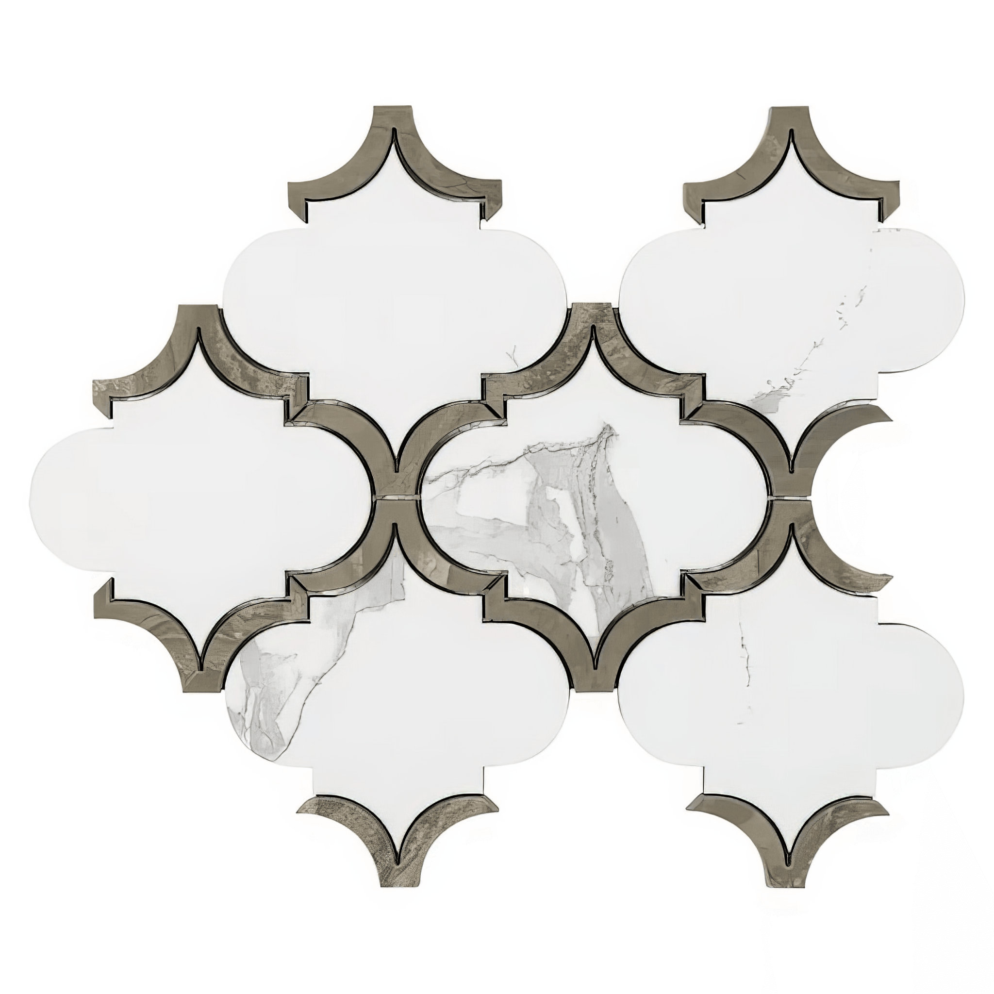 Arabesque Polished Calacatta Porcelain Waterjet Mosaic Tile For Walls & Floors - MARICERA