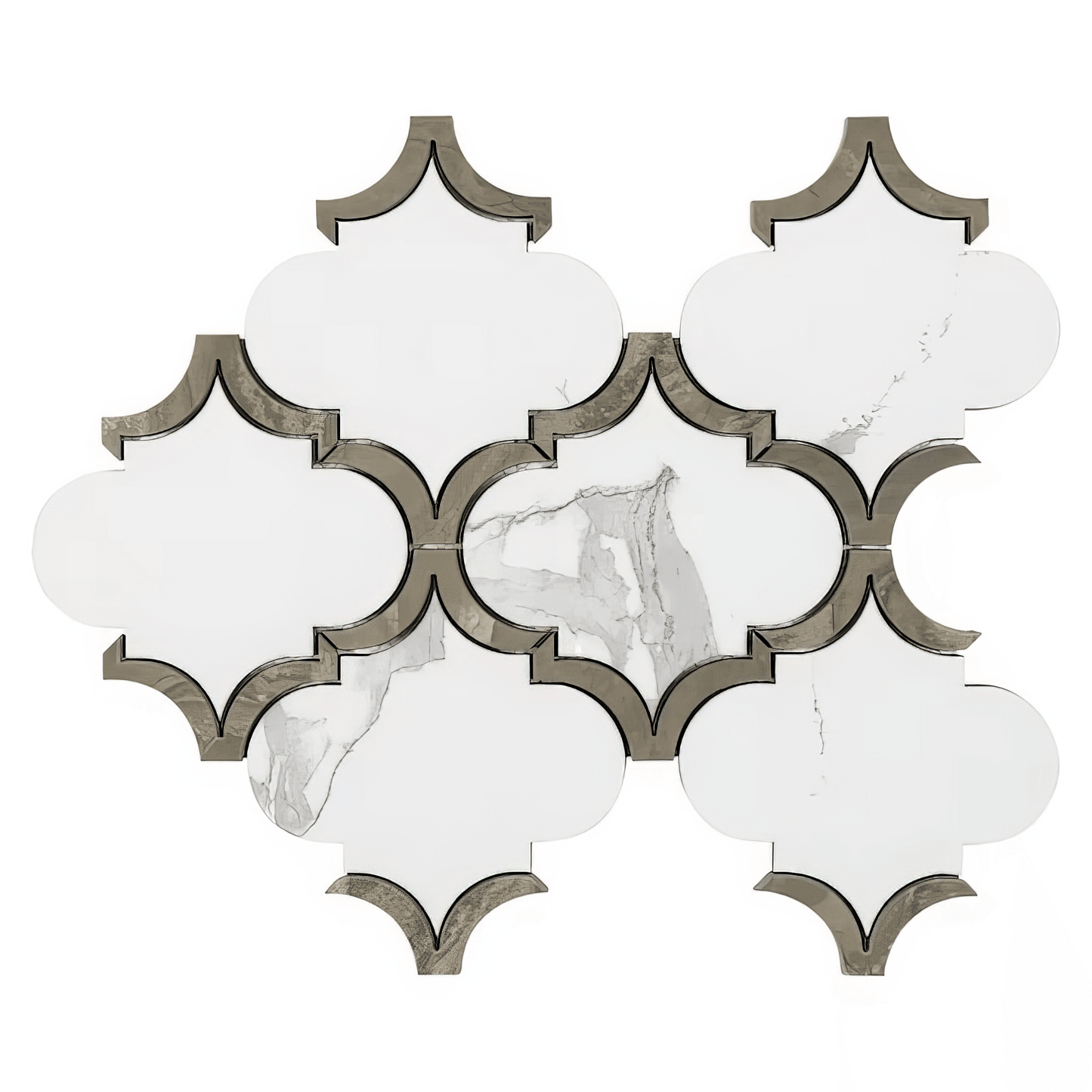 Arabesque Polished Calacatta Porcelain Waterjet Mosaic Tile For Walls & Floors - MARICERA