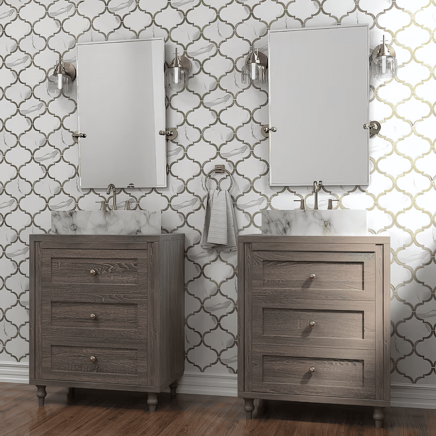 Arabesque Polished Calacatta Porcelain Waterjet Mosaic Tile For Walls & Floors - MARICERA