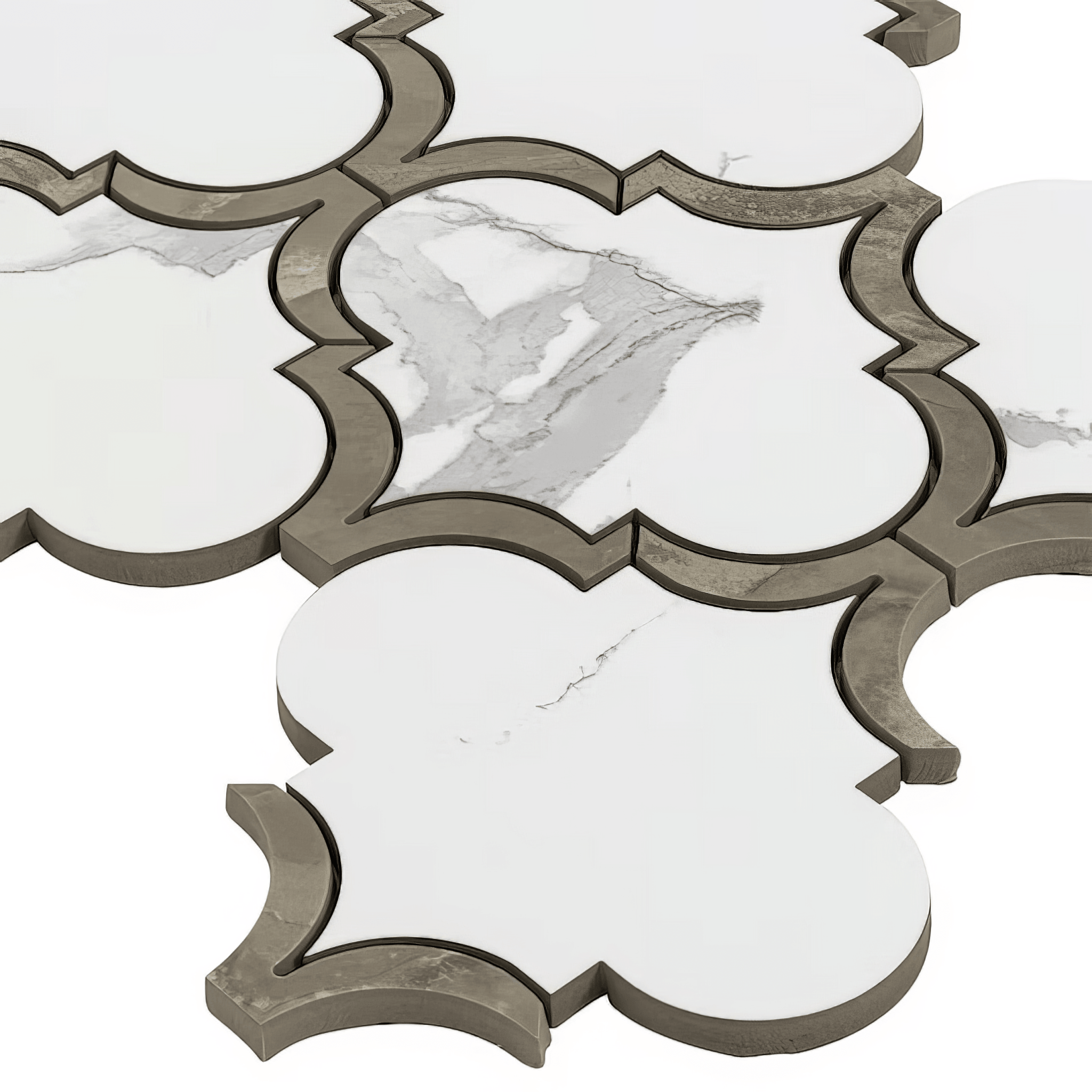 Arabesque Polished Calacatta Porcelain Waterjet Mosaic Tile For Walls & Floors - MARICERA