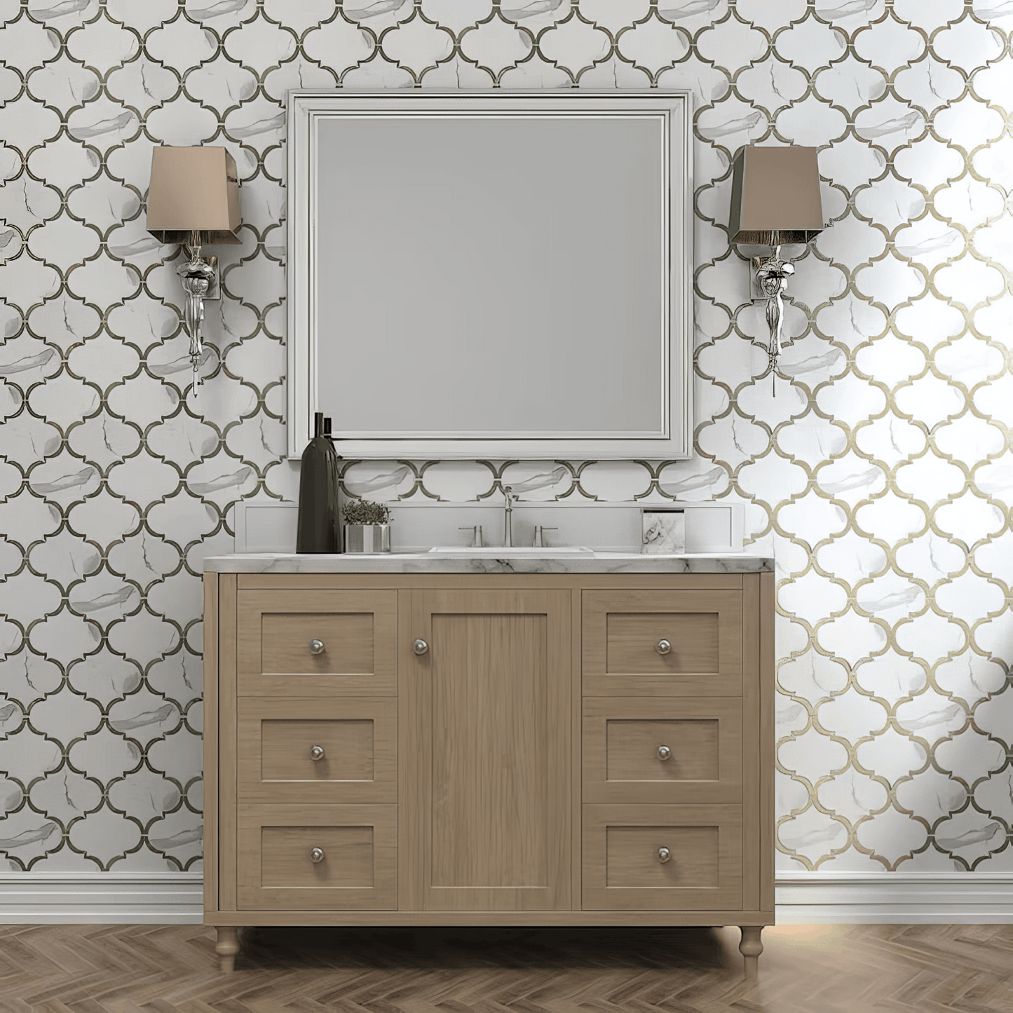 Arabesque Polished Calacatta Porcelain Waterjet Mosaic Tile For Walls & Floors - MARICERA