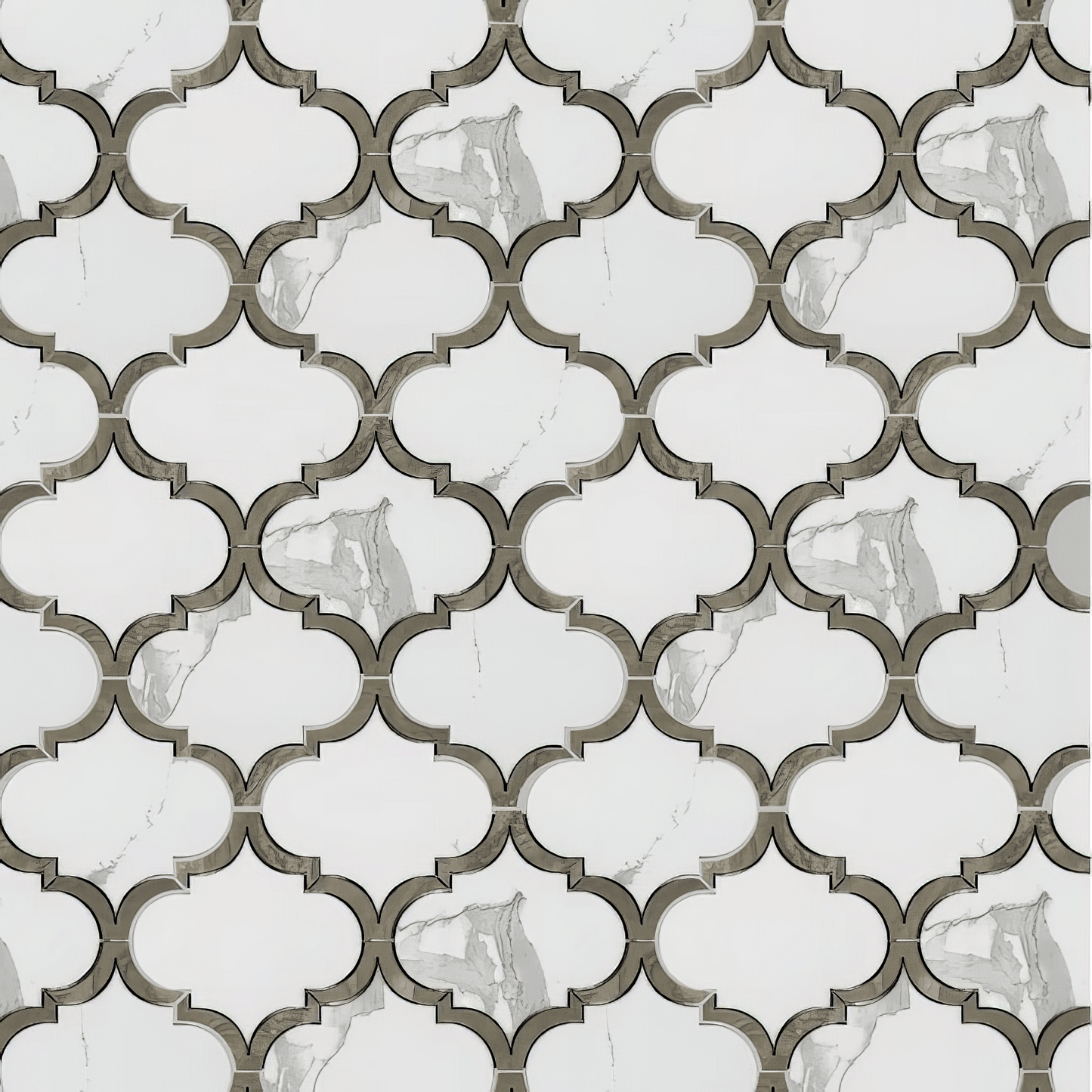 Arabesque Polished Calacatta Porcelain Waterjet Mosaic Tile For Walls & Floors - MARICERA