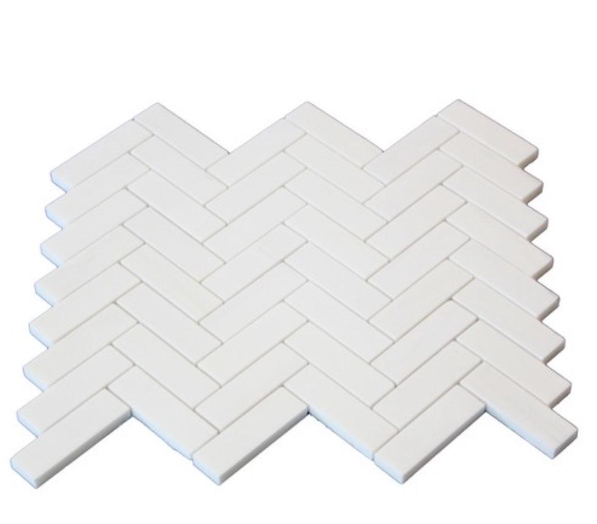Bianco Dolomite 1x3 Herringbone Polished White Marble Mosaic Tile For Walls & Floors - MARICERA