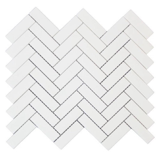 Bianco Dolomite 1x3 Herringbone Polished White Marble Mosaic Tile For Walls & Floors - MARICERA