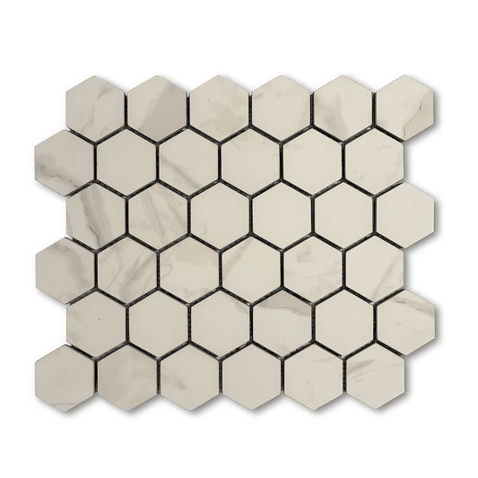 Calacatta 2 - inch Hexagon Matte Porcelain Mosaic Tile For Walls & Floors - MARICERA