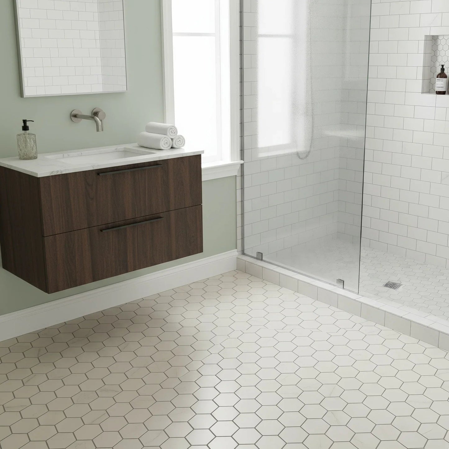 Calacatta 2 - inch Hexagon Matte Porcelain Mosaic Tile For Walls & Floors - MARICERA