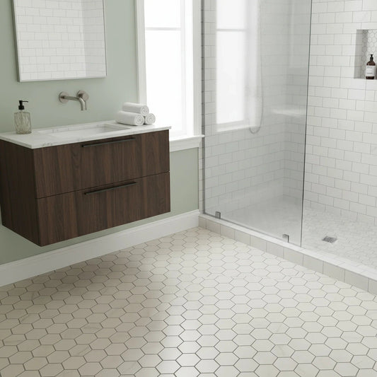Calacatta 2 - inch Hexagon Matte Porcelain Mosaic Tile For Walls & Floors - MARICERA