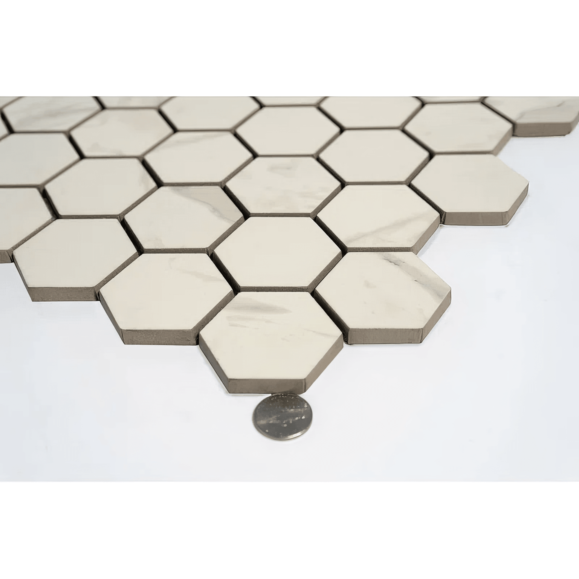 Calacatta 2 - inch Hexagon Matte Porcelain Mosaic Tile For Walls & Floors - MARICERA