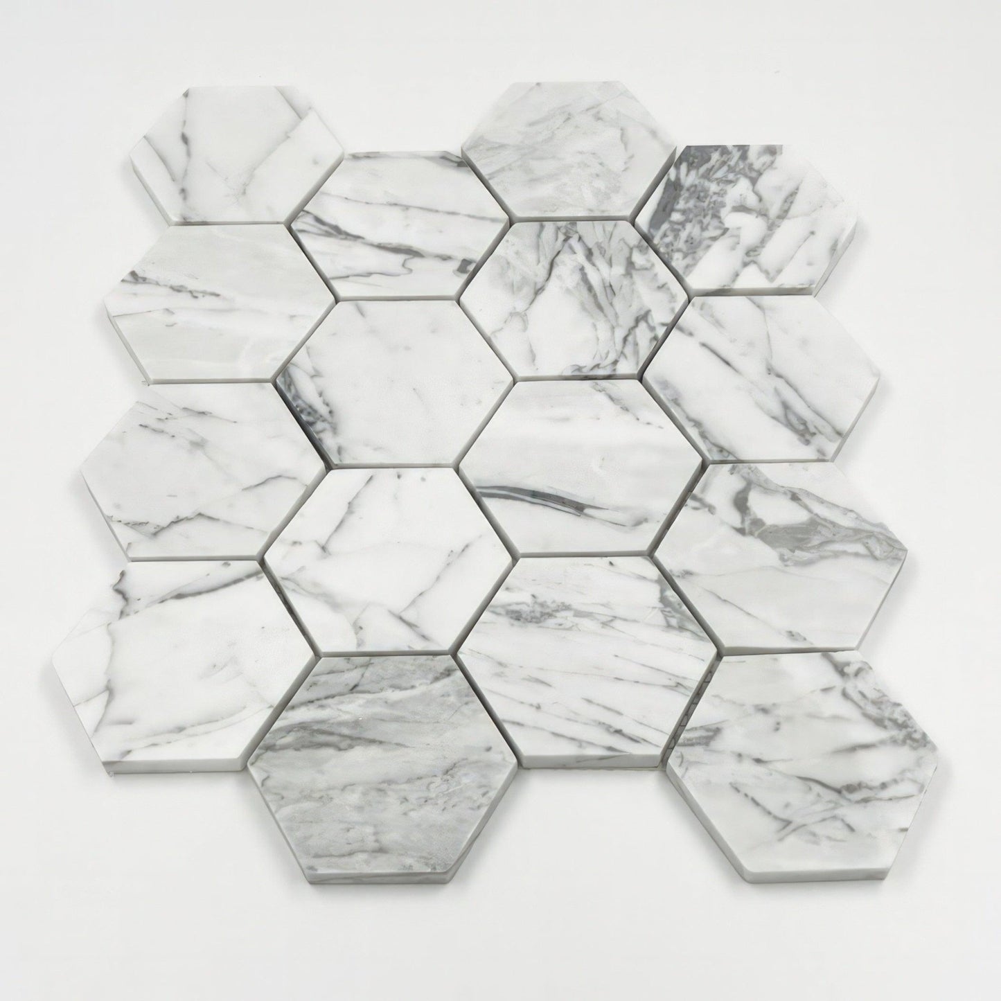 Carrara 3 - inch Hexagon Honed White Marble Mosaic Tile For Walls & Floors - MARICERA