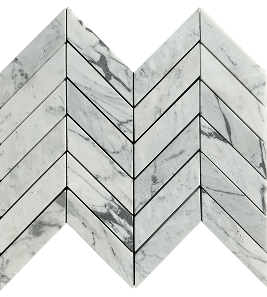 Carrara Chevron Honed White Marble Mosaic Tile For Walls & Floors - MARICERA