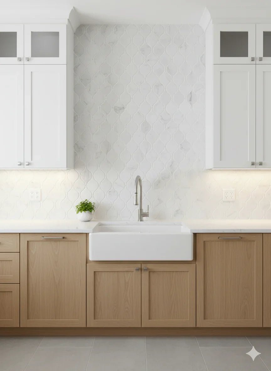 Carrara Luxe Polished White Marble Waterjet Mosaic Tile For Walls & Floors - MARICERA