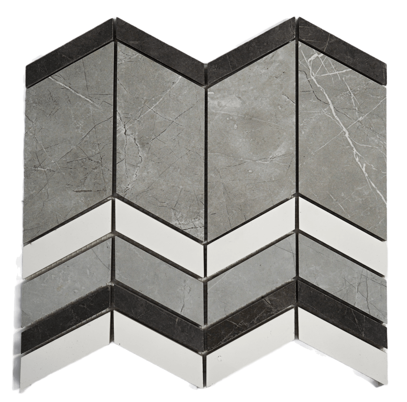 Chevron 1x3 Polished Gray Porcelain Mosaic Tile For Walls & Floors - MARICERA