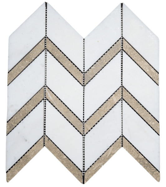 Chevron Glacier White Honed Marble Mosaic Tile For Walls & Floors - MARICERA