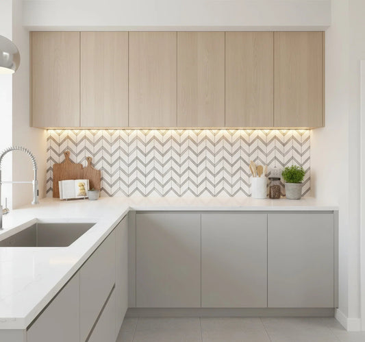 Chevron Polished Porcelain Mosaic Tile For Walls & Floors - MARICERA