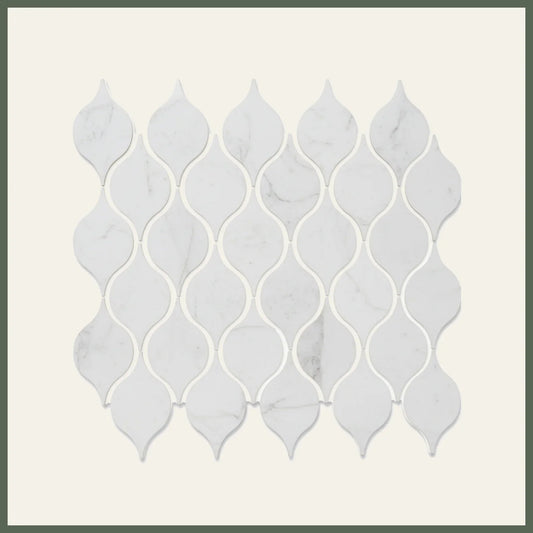 Drop Calacatta Polished White Porcelain Mosaic Tile For Walls & Floors - MARICERA