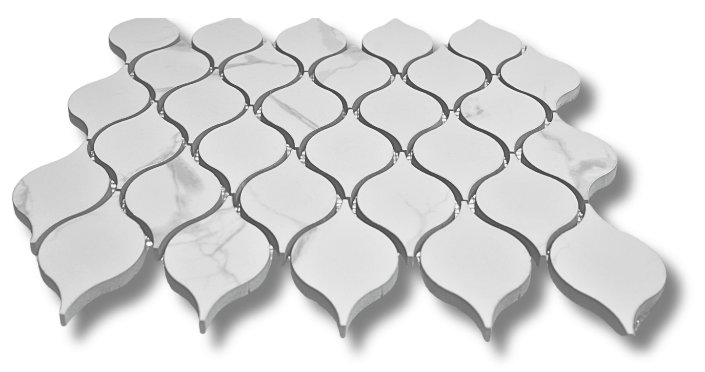 Drop Calacatta Polished White Porcelain Mosaic Tile For Walls & Floors - MARICERA