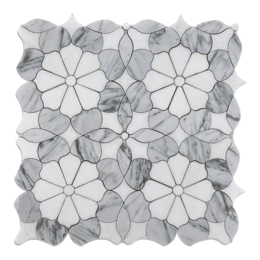 Flower Carrara Polished White Marble Mosaic Tile For Walls & Floors - MARICERA