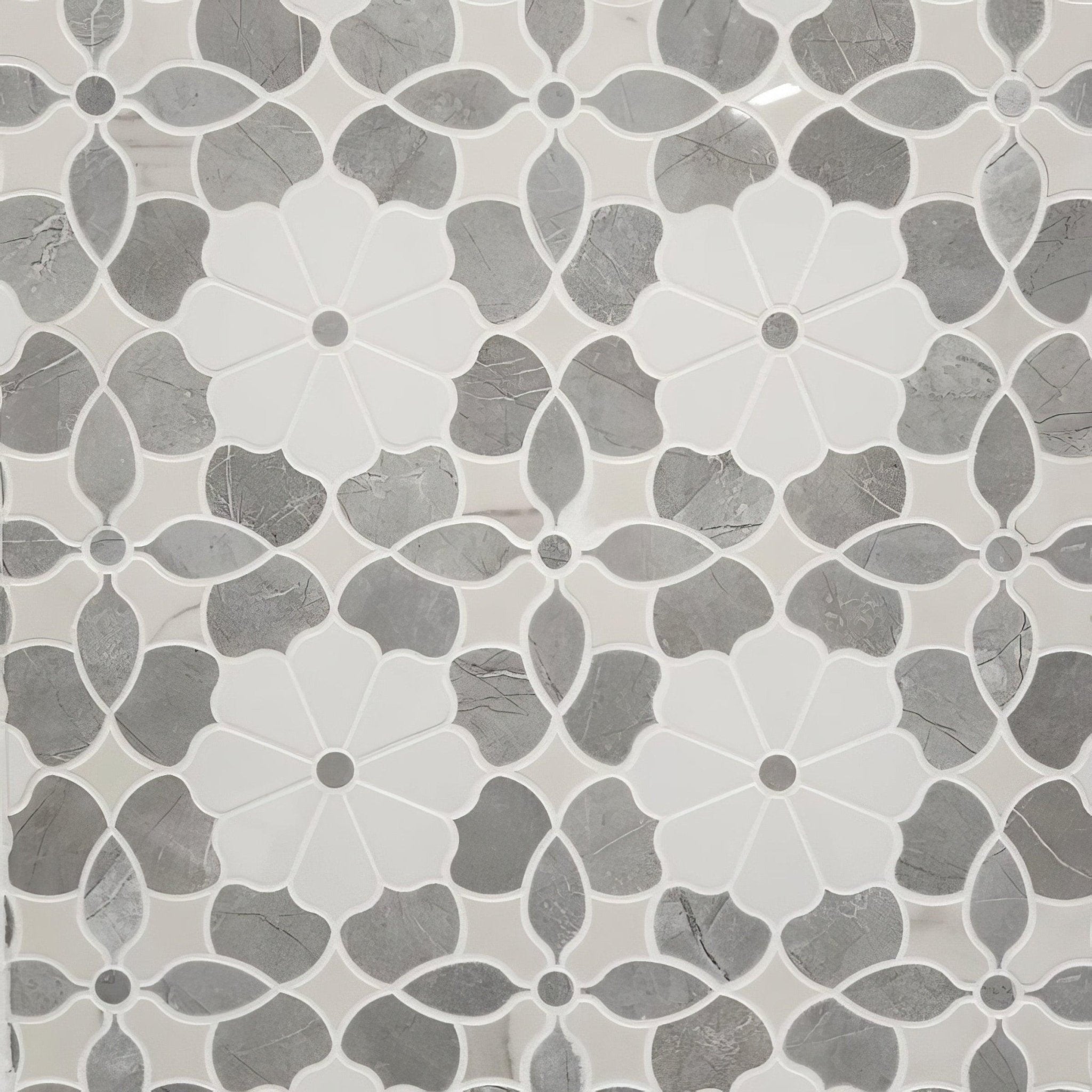 Flower Mix Polished White Porcelain Mosaic Tile For Walls & Floors - MARICERA