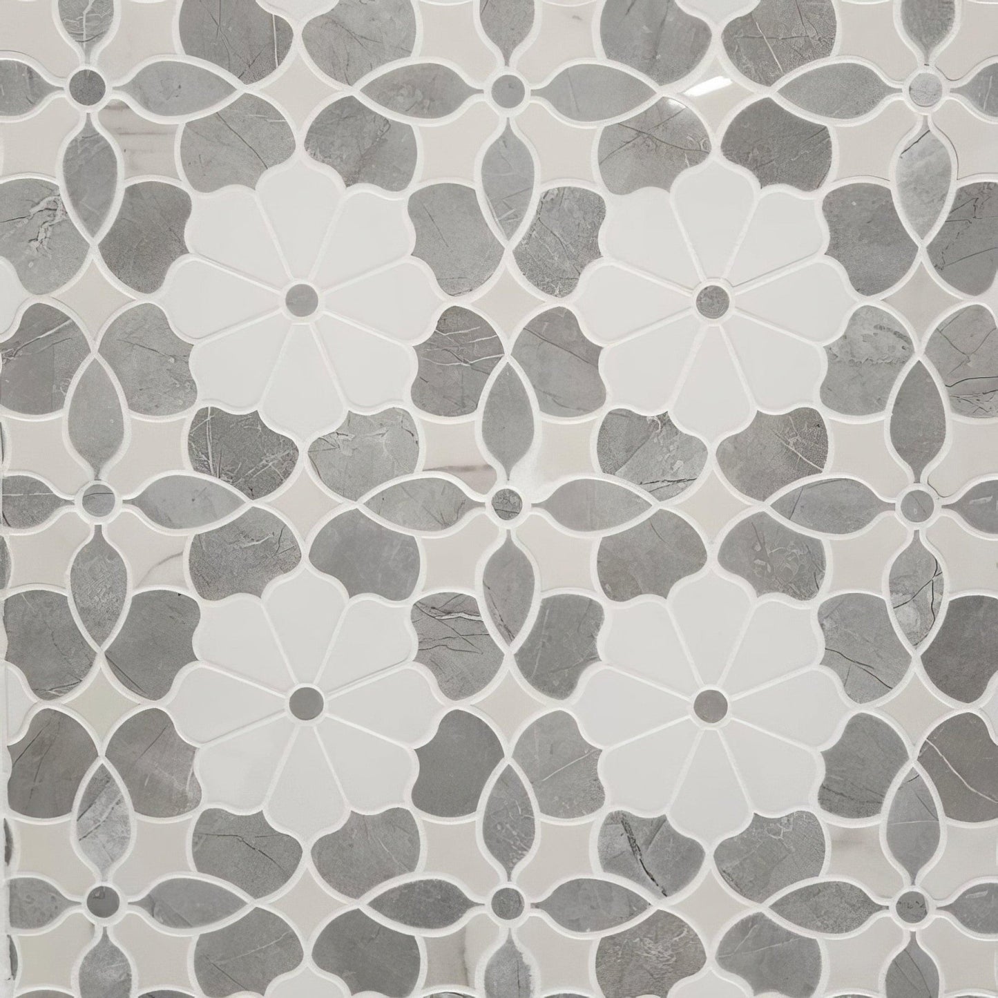 Flower Mix Polished White Porcelain Mosaic Tile For Walls & Floors - MARICERA