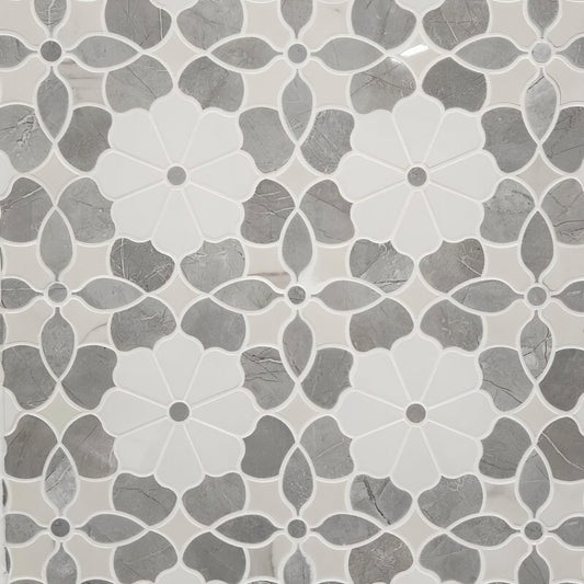 Flower Mix Polished White Porcelain Mosaic Tile For Walls & Floors - MARICERA