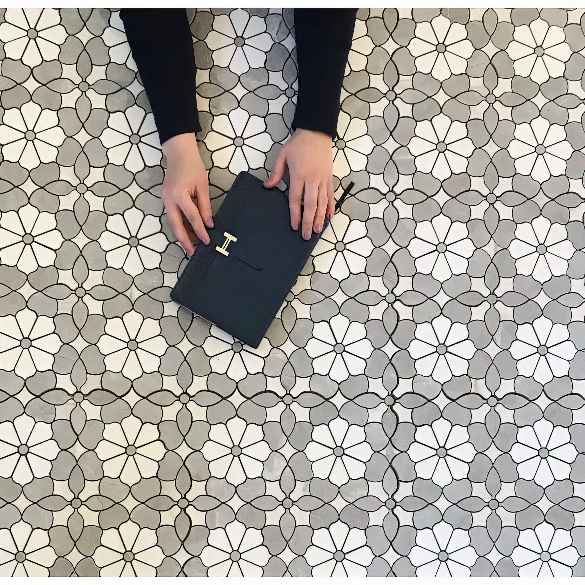 Flower Mix Polished White Porcelain Mosaic Tile For Walls & Floors - MARICERA