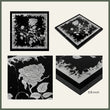 Silver Rose Engraved Nero Black Marble Tile Mural 18x18 in.