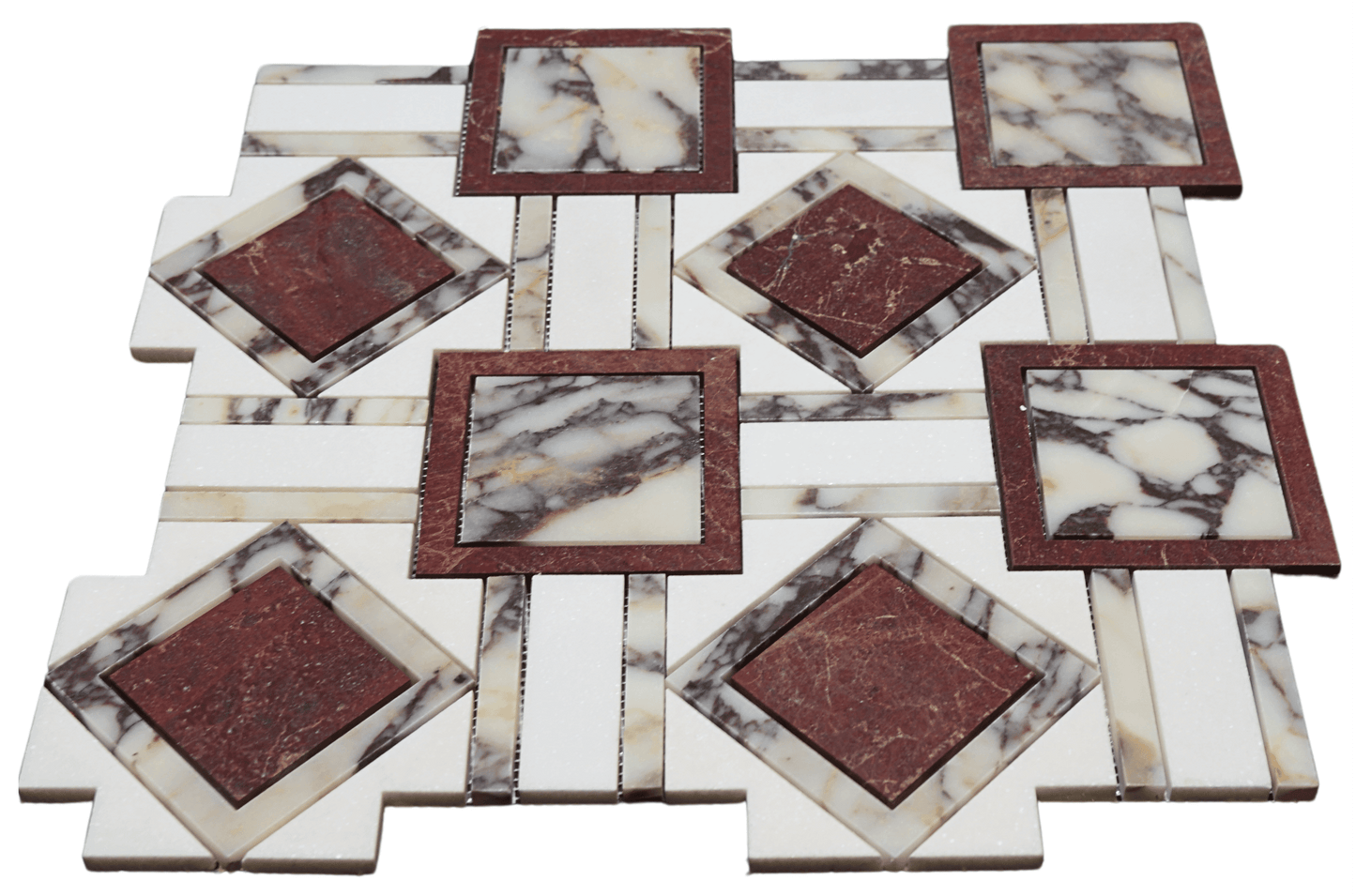 Heracle Polished White and Red Marble Mosaic Tile For Walls & Floors - MARICERA