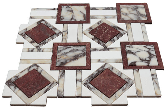 Heracle Polished White and Red Marble Mosaic Tile For Walls & Floors - MARICERA