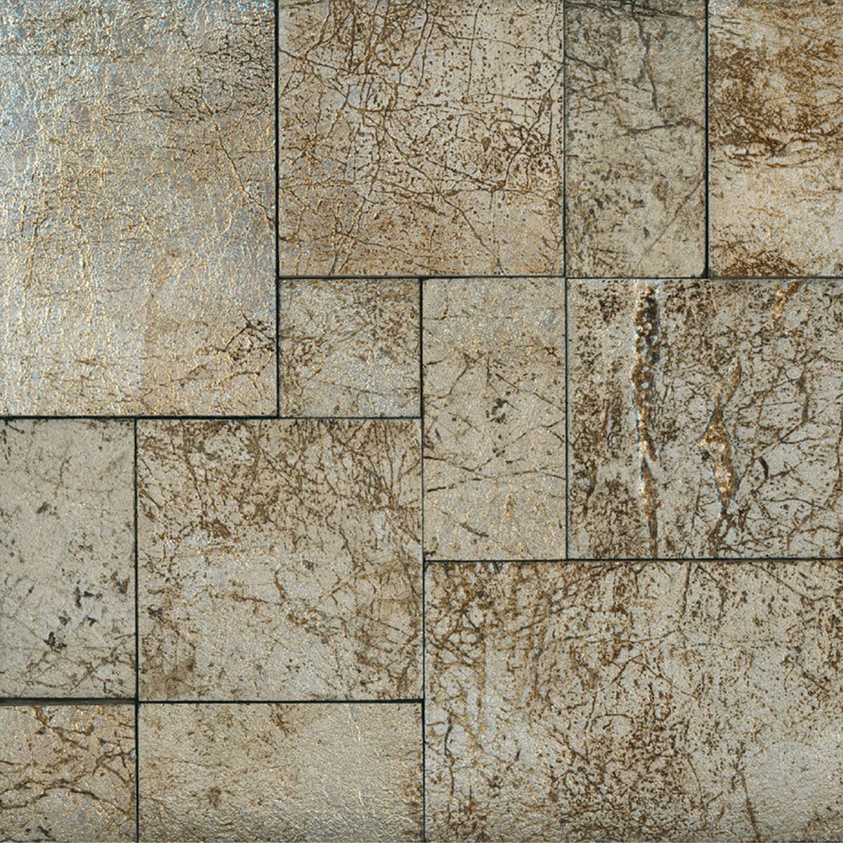 Leather Look Silver Foil 12x12 Etched Marble Mosaic Wall Tile - MARICERA