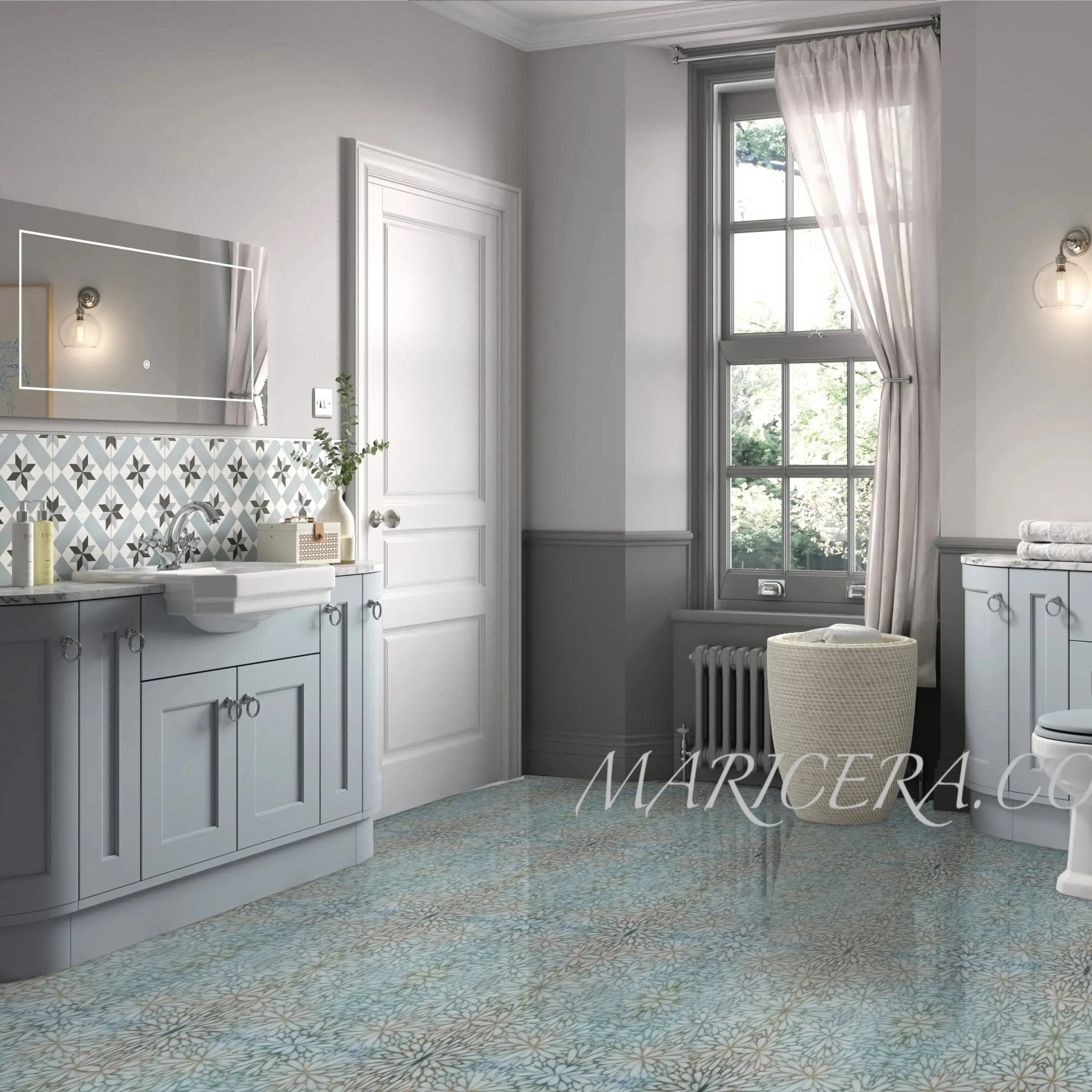 LumiFlora Engraved White Marble Tile - MARICERA