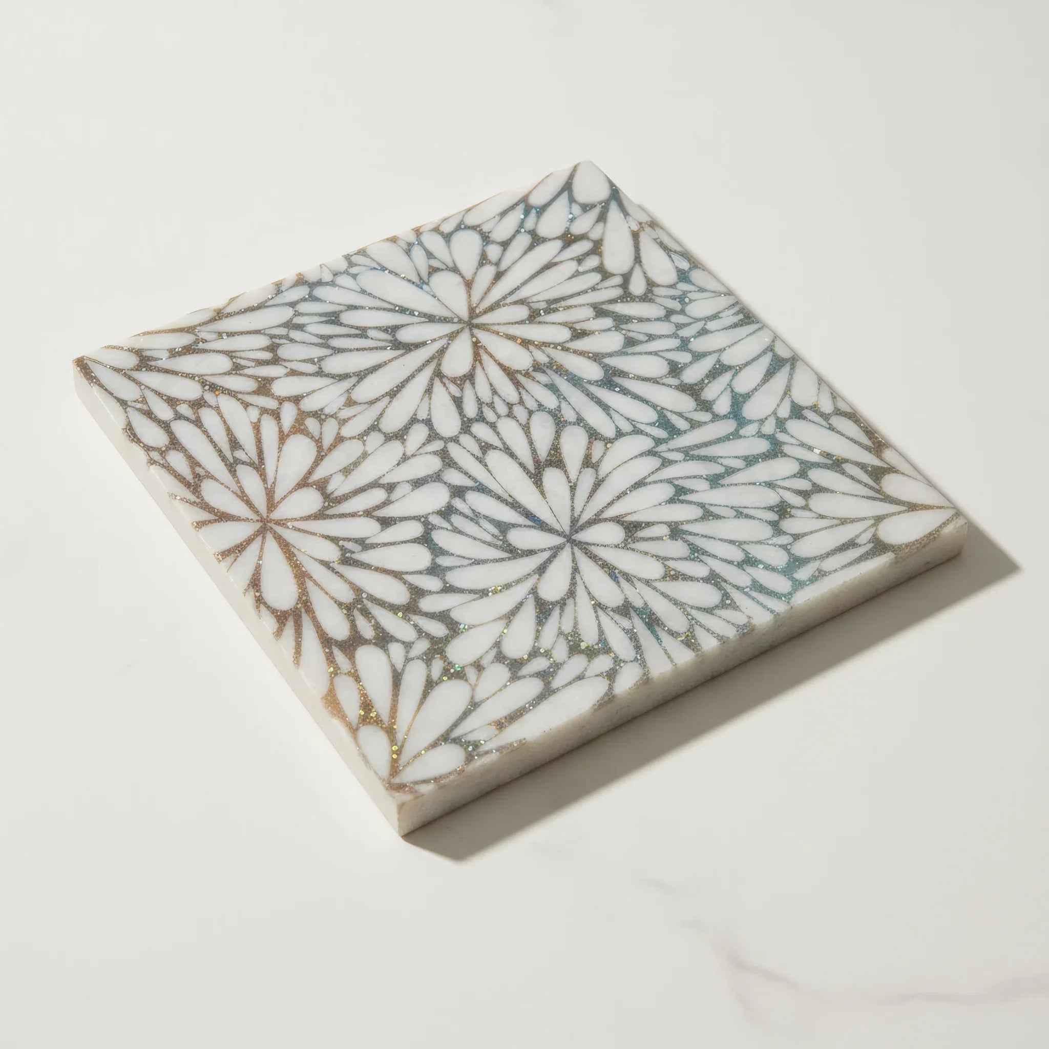 LumiFlora Engraved White Marble Tile - MARICERA