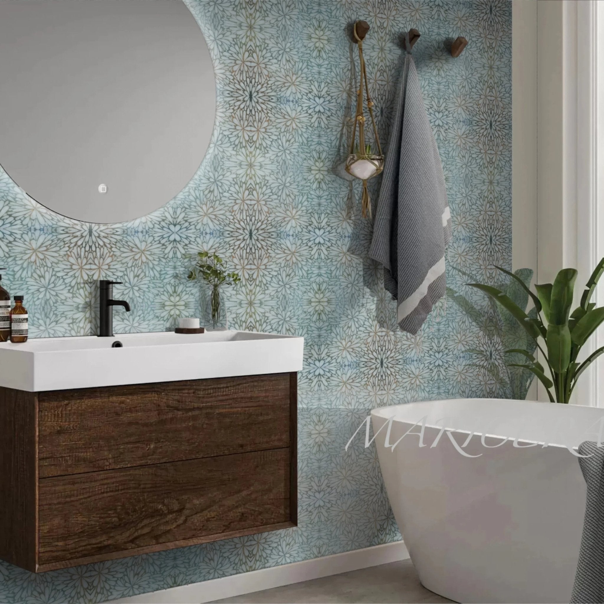 LumiFlora Engraved White Marble Tile - MARICERA