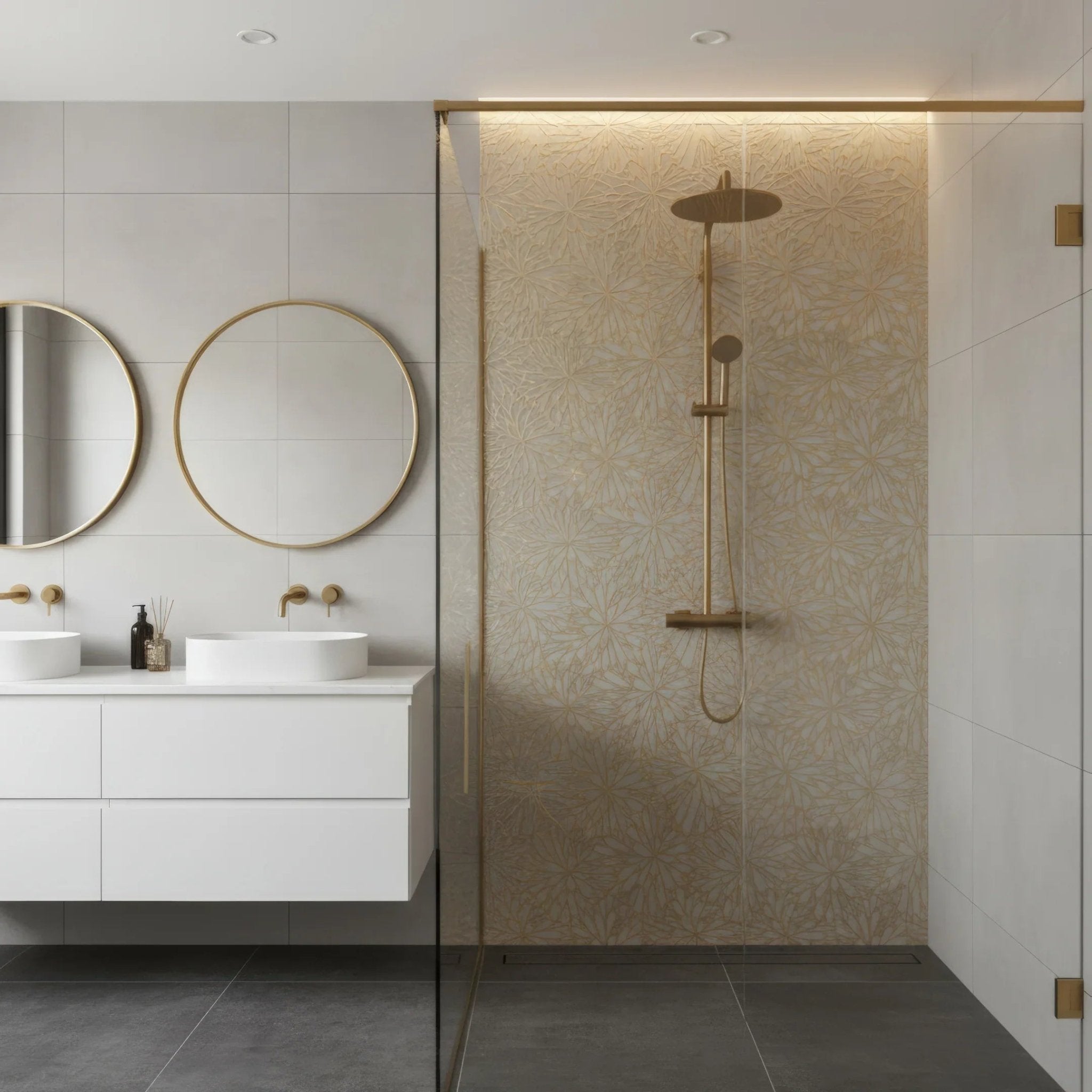LumiFlora - Gold Leaf - Crema Marfil Engraved Tile - MARICERA