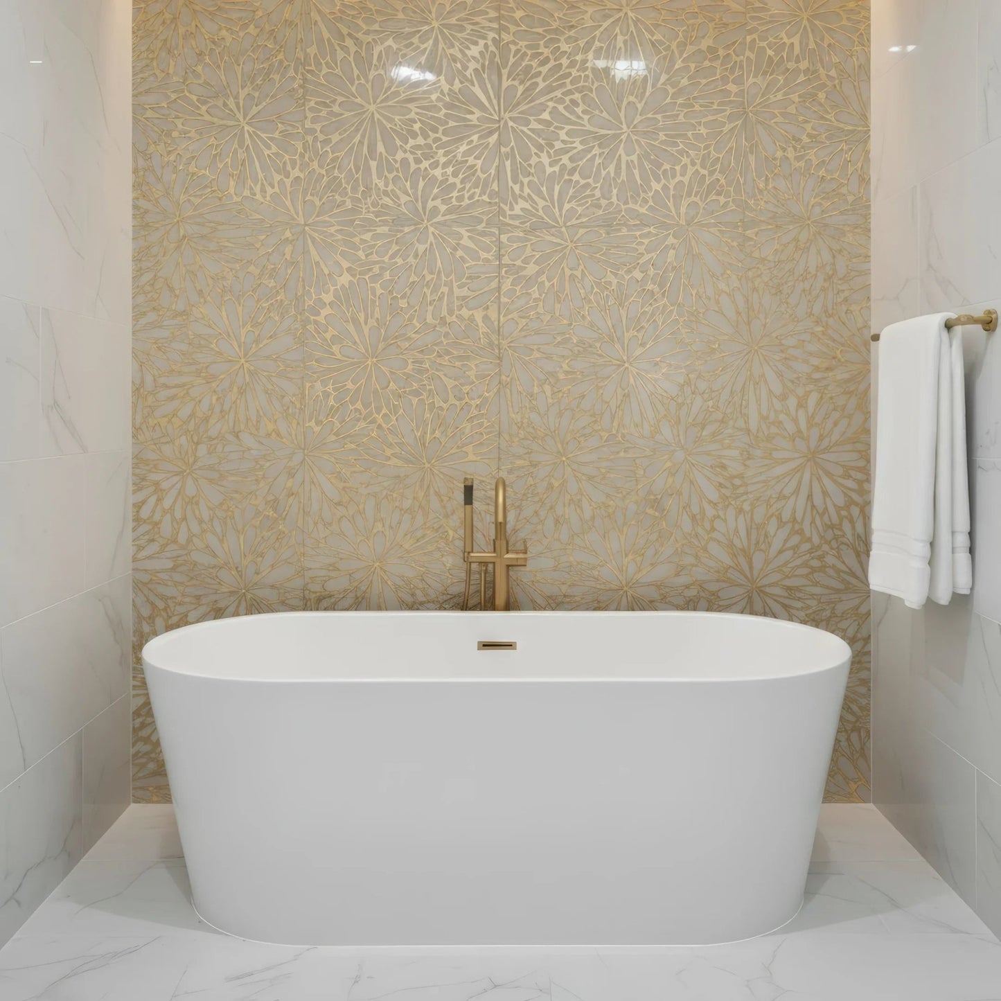 LumiFlora - Gold Leaf - Crema Marfil Engraved Tile - MARICERA