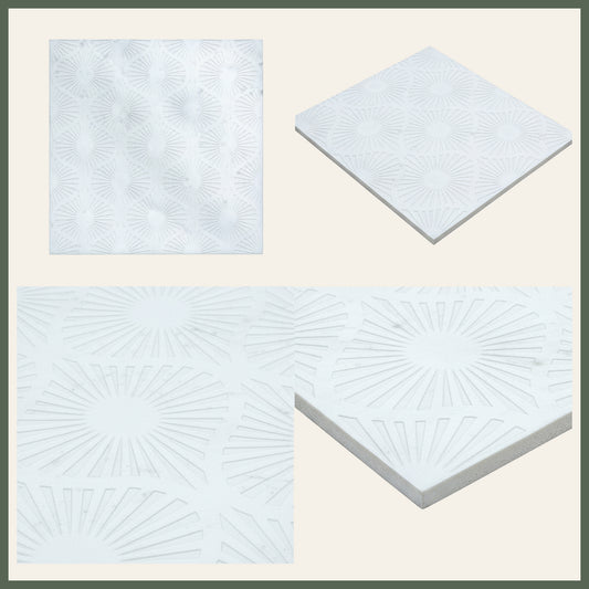 Opulent Waves-White-Uncolored-Engraved Marble Tile