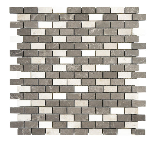 Mix Color 1x2 Honed Marble Mosaic Tile For Walls & Floors - MARICERA