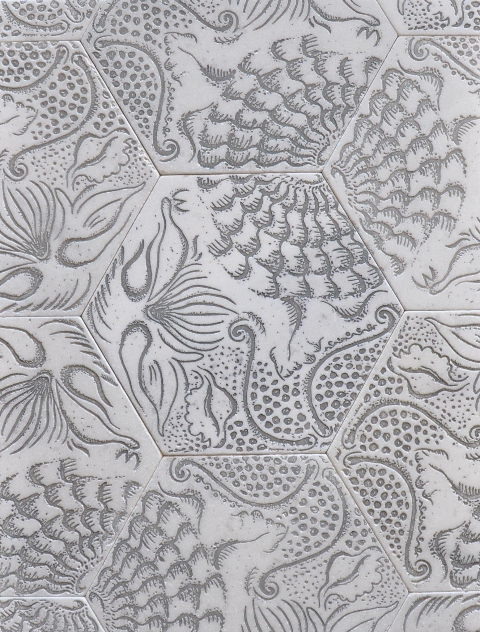 Nuhex Glacier White Etched Marble Tile Walls & Floors - MARICERA